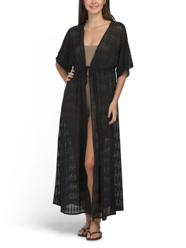 Bleu By Rod Beattie Sunkissed Crochet Open Front Caftan Cover-Up